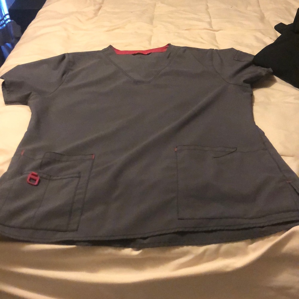 Carhart scrubs grey with pink stitching